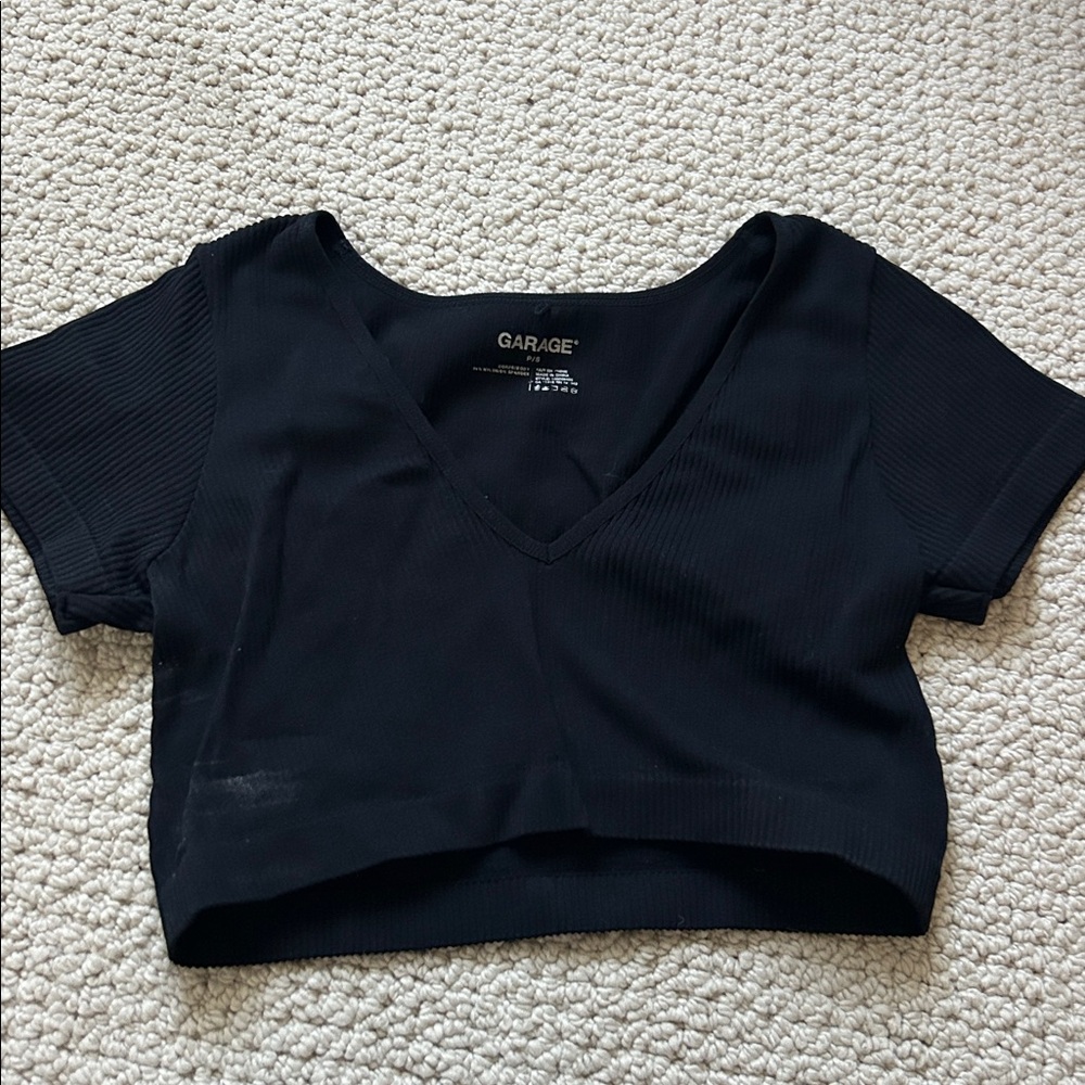 Garage Black V-Neck Ribbed Tee